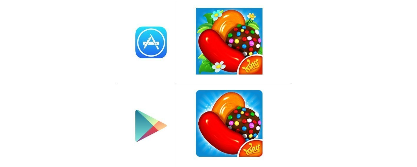 "Candy Crush" icons on App Store & Google Play