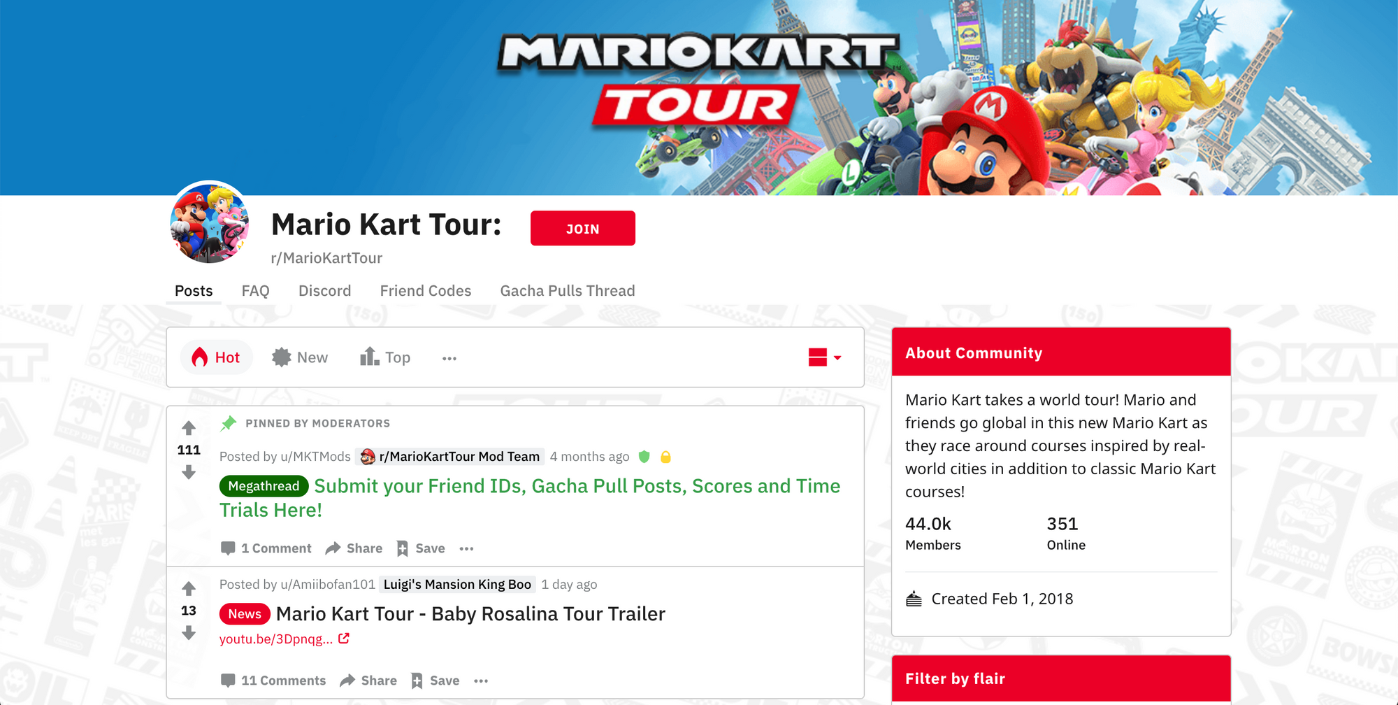 Mario Kart Tour page on Reddit